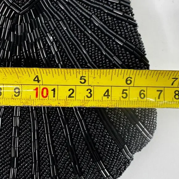 Vintage Unbranded Black Beaded Purse Handbag Collectible Silver Strap - Picture 5 of 7